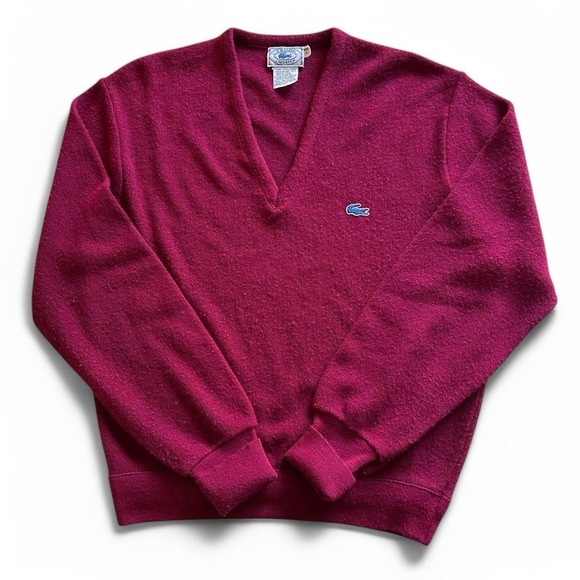 Vintage Lacoste Burgundy Sweater with Blue Logo – Men’s Large - Picture 1 of 6